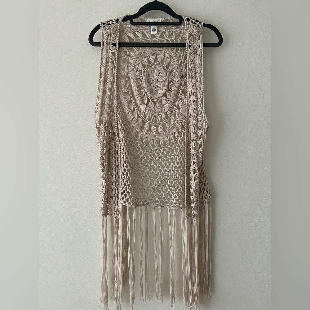 Boho macrame acrylic open vest with fringe